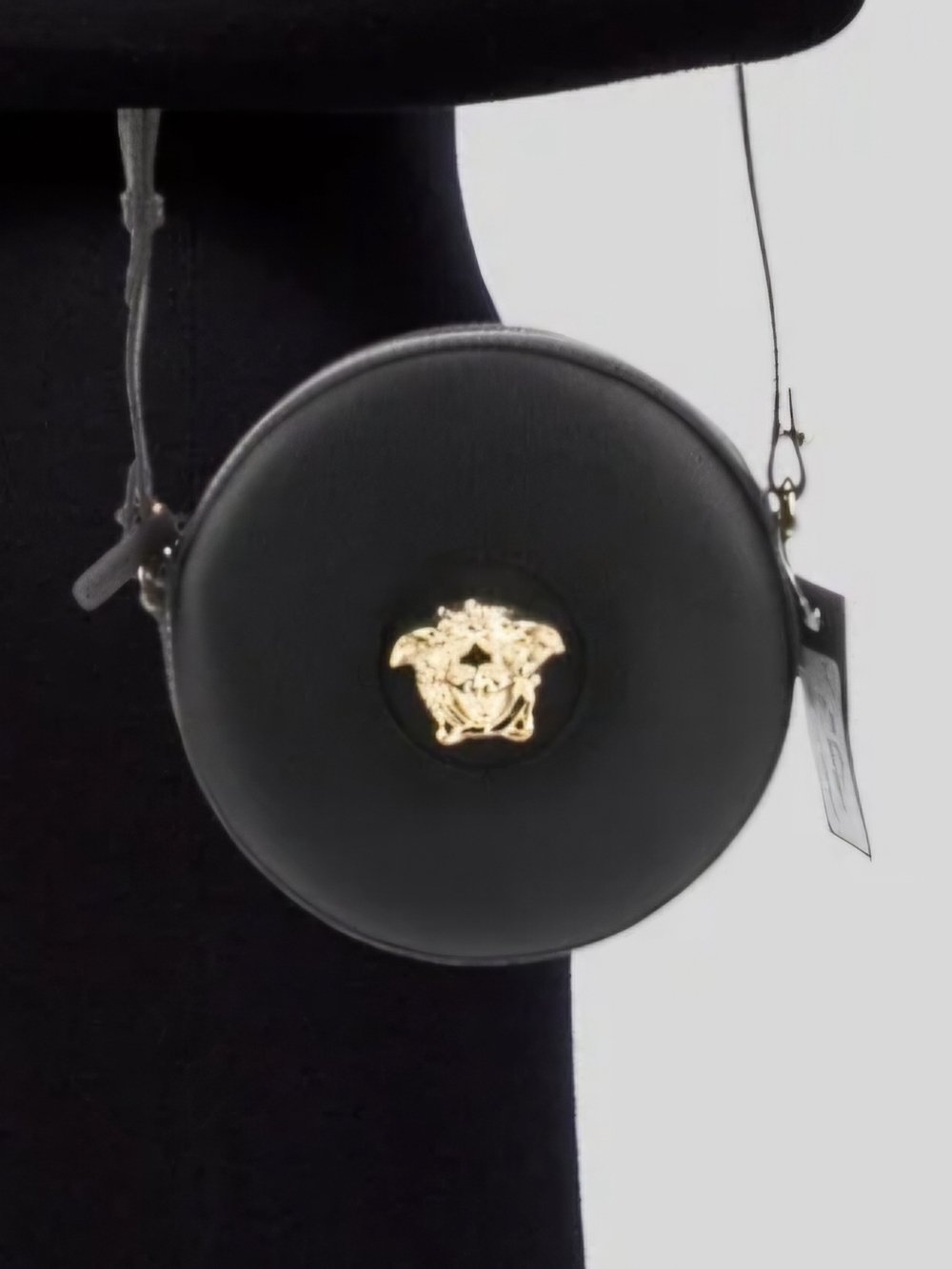 Versace Black Round Crossbody with Gold Medusa Accent